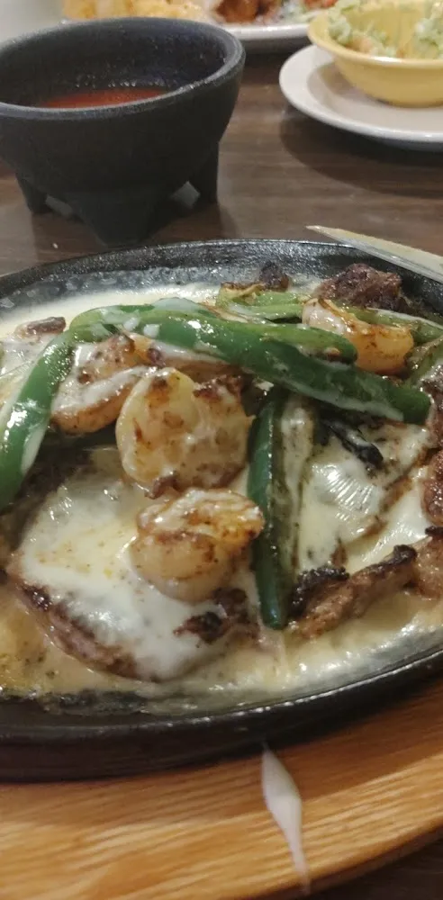 Steak and Camarones with Jalapenos on Top